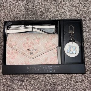 Nine West White and Pink Floral Key & Card Holder Set